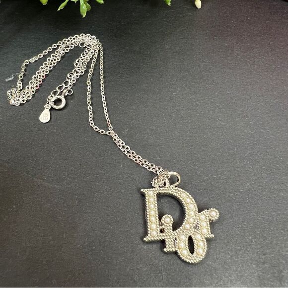 Upcycled Custom 925 Silver Necklace Flash O Chain w/ Christian Dior Charm - Picture 2 of 8
